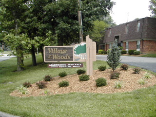 Village in the Woods apartments surrounded by trees